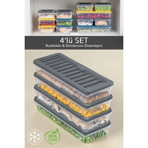 Meleni Home 4'lü Buzdolabı Organizer Mikrodalga ve Difrize Uygun Saklama Kabı Antrasit 4 x 1170 ml