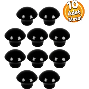 BADEM10 Mantar Düğme Kulp Çekmece Dolap Kapak Kulpu Kulbu Siyah Tek Vidalı Metal Kulpları (10 ADET)