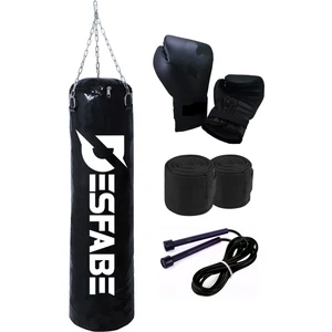 Boxing Star 70X25 cm Zincirli Boks Kum Torbası Siyah+El Sargı Bandajı+Boks Eldiveni+Atlama Ipi