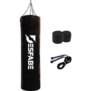 Boxing Star 120X32 cm Zincirli Boks Kum Torbası Siyah+El Sargı Bandajı+Atlama Ipi