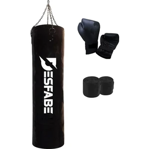 Boxing Star 120X32 cm Zincirli Boks Kum Torbası Siyah+Boks Eldiveni+El Sargı Bandajı