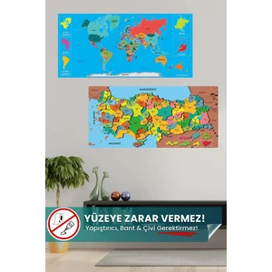Pi Papers Renkli Dünya Ve Türkiye Haritası - Yapışkansız Tutunan, Yeri Değiştirilebilir, Statik Akıllı Kağıt