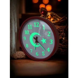 Fosforlu Gece Görünen 5 Saat Parlayan Ayyıldız Duvar Saati Çap 28 cm