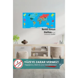 Pi Papers Renkli Dünya Haritası - Yapışkansız Kendiliğinden Tutunan, Taşınabilir, Pratik, Statik Akıllı Kağıt