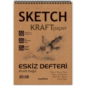 Kraft Kağıt A5 Eskiz Defteri 90 Gr. Spiralli 50 Yaprak Sketchbook