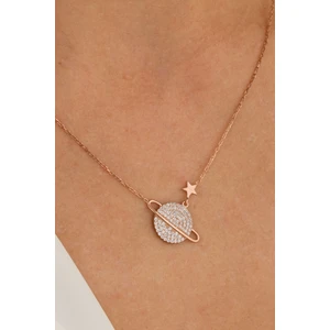 Saena Silver Zirkon Taşlı Rose Satürn Gümüş Kolye