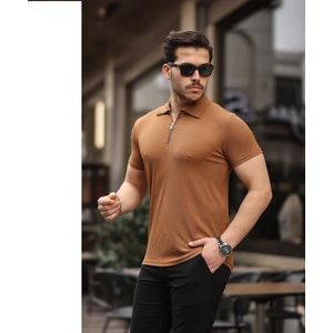 Roberto Bornova Kahverengi Yarım Fermuarlı Polo Yaka T-Shirt