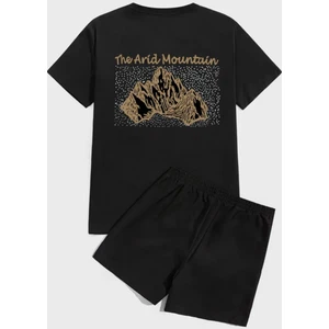 Amor Man Büyük Beden Özel Tasarım Mountain Sırt Baskılı  Pamuk Oversize Erkek T-Shırt Şort Takımı