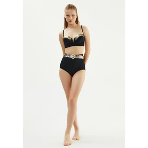 Yüksek Bel Kaplı Göğüs Şekillendirici Straplez Bikini Takım Siyah 2108ESBK