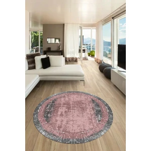 Evdeya Sade Çerçeve Desen Modern Yıkanabilir Yolluk Mutfak Yuvarlak Salon Halısı, Y-Çerçeveli-14-Pembe,