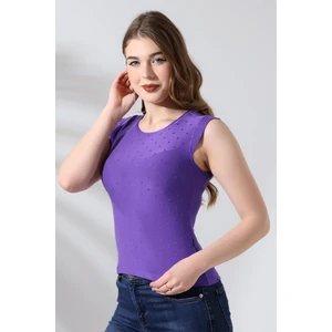 Shine Kadın Mor Sıfır Yaka Ay Kol Esnek Basic Penye Bluz