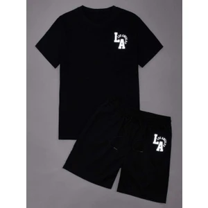 Amor Man Büyük Beden Özel Tasarım La Baskılı 2 Iplik Tam Yazlık Pamuk Erkek T-Shırt Şort Takımı