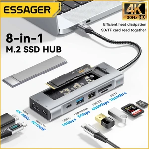 8'in 1'i Ssd M.2 NVME/SATA Fonksiyonlu Hub Çoklayıcı Çevirici 4K 30Hz /Pd100W/ Type-C 10Gpbs/Usb 3.2 Gen 5Gpbs/Usb 2.0 480Mbps/Sd/TF Kart Çoğaltıcı