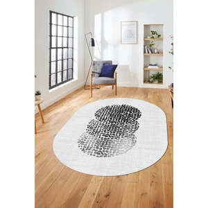 Evdeya Baskılı Kaymaz Taban Yıkanabilir Modern Yolluk Mutfak Oval Salon Halısı O-Modern-01-Beyaz