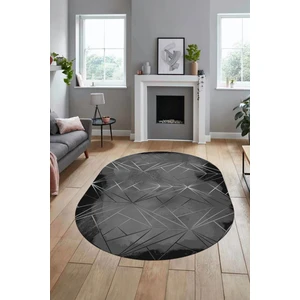 Evdeya 3D Baskılı Kaymaz Yıkanabilir Sade Desen Oval Yolluk Mutfak Salon Halısı O-Modern-44-Antrasit
