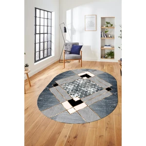Evdeya Şık Modern Desenli Dijital Kaymaz Yıkanabilir Oval Yolluk Mutfak Salon Halısı O-Modern-12-Mavi