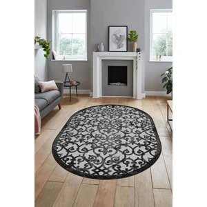 Evdeya Modern Klasik Desen Dijital Kaymaz Yıkanabilir Oval Yolluk Mutfak Salon Halısı O-Modern-32-Gri