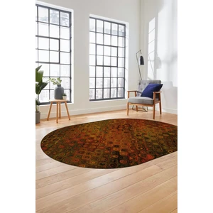 Evdeya 3D Modern Desen Dijital Kaymaz Yıkanabilir Oval Yolluk Mutfak Salon Halısı O-Modern-27-Yuruncu