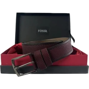 Bordo Çift Dikiş Suni Deri 4 cm Erkek Kemeri