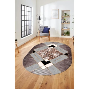 Evdeya Şık Modern Desenli Dijital Kaymaz Yıkanabilir Oval Yolluk Mutfak Salon Halısı O-Modern-12-Bordo