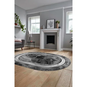 Evdeya Baskılı Kaymaz Yıkanabilir Modern Mermer Desen Oval Yolluk Salon Halısı O-Modern-46-Gri