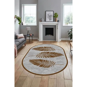 Evdeya Baskılı Kaymaz Yıkanabilir Modern Yaprak Desen Oval Yolluk Mutfak Salon Halısı O-Modern-41-Kahve