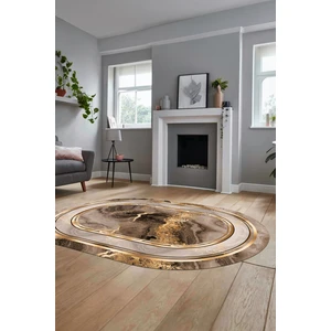 Evdeya Baskılı Kaymaz Yıkanabilir Modern Mermer Desen Oval Yolluk Salon Halısı O-Modern-46-Kahve