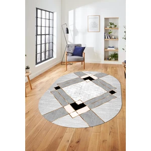Evdeya Şık Modern Desenli Dijital Kaymaz Yıkanabilir Oval Yolluk Mutfak Salon Halısı O-Modern-12-Krem