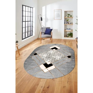 Evdeya Şık Modern Desenli Dijital Kaymaz Yıkanabilir Oval Yolluk Mutfak Salon Halısı O-Modern-12-Gri