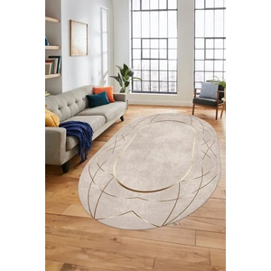 Evdeya Baskılı Kaymaz Yıkanabilir Zarif Modern Oval Yolluk Mutfak Halısı Salon Halısı O-Modern-62-Bej