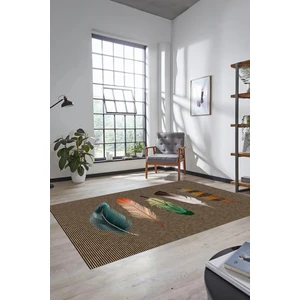 Evdeya Yaprak Desen Baskılı Kaymaz Taban Yıkanabilir Modern Yolluk Salon Halısı MODERN-114-KAHVE