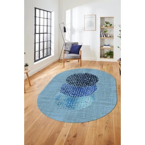 Evdeya Baskılı Kaymaz Taban Yıkanabilir Modern Yolluk Mutfak Oval Salon Halısı O-Modern-01-Mavi