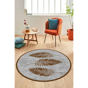 Evdeya Baskılı Kaymaz Yıkanabilir Modern Yaprak Desen Yuvarlak Mutfak Salon Halısı Y-Modern-41-Kahve