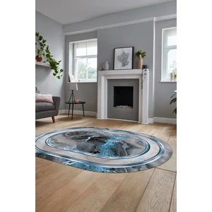 Evdeya Baskılı Kaymaz Yıkanabilir Modern Mermer Desen Oval Yolluk Salon Halısı O-Modern-46-Mavi
