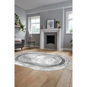 Evdeya Baskılı Kaymaz Yıkanabilir Modern Mermer Desen Oval Yolluk Salon Halısı O-Modern-46-Gümüş
