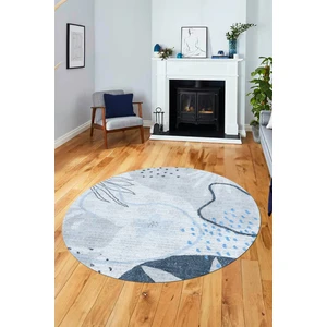 Evdeya Yaprak Desen Modern Tasarım Kaymaz Yıkanabilir Yuvarlak Mutfak Salon Halısı Y-Modern-79-Mavi