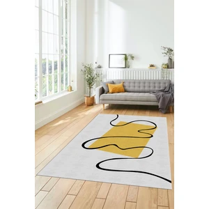 Evdeya Baskılı Kaymaz Yıkanabilir Modern Yolluk Mutfak Halısı Salon Halısı Modern-61-Sarı