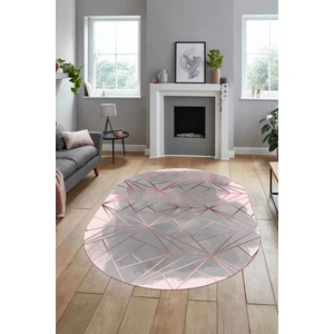 Evdeya 3D Baskılı Kaymaz Yıkanabilir Sade Desen Oval Yolluk Mutfak Salon Halısı O-Modern-44-Pembe