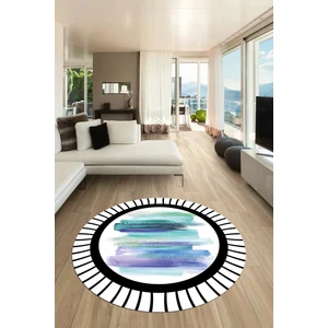 Evdeya Renkli Modern Desenli Dijital Kaymaz Yıkanabilir Yuvarlak Mutfak Salon Halısı Y-Modern-22-Turkuaz