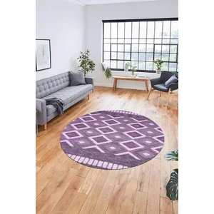 Evdeya 3D Dijital Kaymaz Yıkanabilir Şık Kilim Desen Yuvarlak Mutfak Halısı Salon Halısı Y-Modern-69-Mor