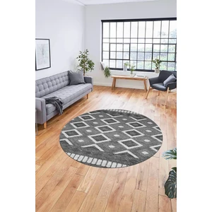 Evdeya 3D Dijital Kaymaz Yıkanabilir Şık Kilim Desen Yuvarlak Mutfak Halısı Salon Halısı Y-Modern-69-Gri