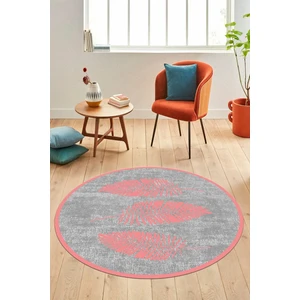 Evdeya Baskılı Kaymaz Yıkanabilir Modern Yaprak Desen Yuvarlak Mutfak Salon Halısı Y-Modern-41-Pembe