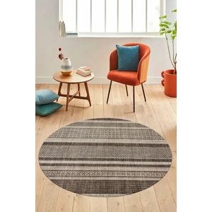 Evdeya Modern Kilim Desen Dijital Kaymaz Yıkanabilir Yuvarlak Mutfak Salon Halısı Y-Modern-36-Kahve