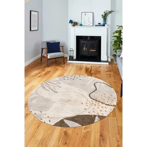 Evdeya Yaprak Desen Modern Tasarım Kaymaz Yıkanabilir Yuvarlak Mutfak Salon Halısı Y-Modern-79-Vizon