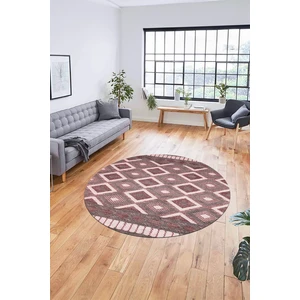 Evdeya 3D Dijital Kaymaz Yıkanabilir Şık Kilim Desen Yuvarlak Mutfak Halısı Salon Halısı Y-Modern-69-Bordo