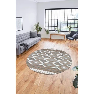 Evdeya 3D Dijital Kaymaz Yıkanabilir Şık Kilim Desen Yuvarlak Mutfak Halısı Salon Halısı Y-Modern-69-Kahve