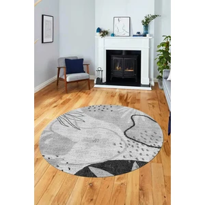 Evdeya Yaprak Desen Modern Tasarım Kaymaz Yıkanabilir Yuvarlak Mutfak Salon Halısı Y-Modern-79-Gri