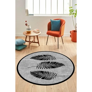 Evdeya Baskılı Kaymaz Yıkanabilir Modern Yaprak Desen Yuvarlak Mutfak Salon Halısı Y-Modern-41-Siyah