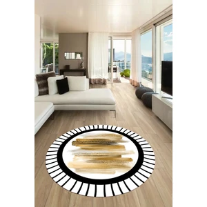 Evdeya Renkli Modern Desenli Dijital Kaymaz Yıkanabilir Yuvarlak Mutfak Salon Halısı Y-Modern-22-Kahve
