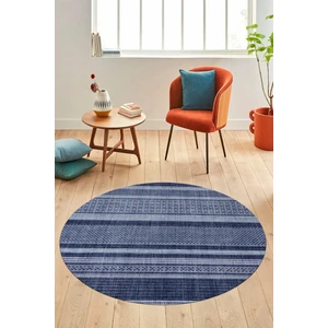 Evdeya Modern Kilim Desen Dijital Kaymaz Yıkanabilir Yuvarlak Mutfak Salon Halısı Y-Modern-36-Mavi